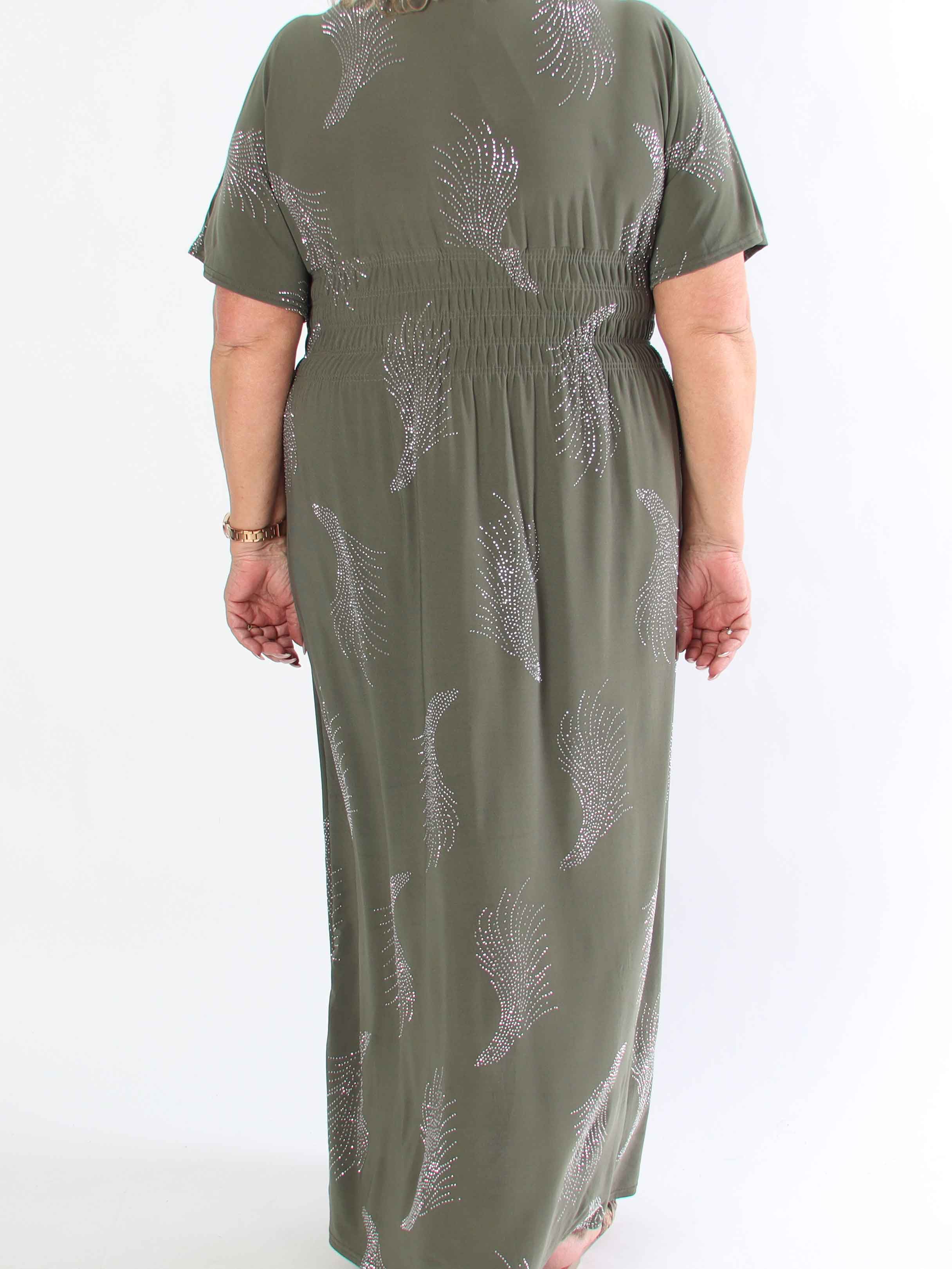 Pams Leaf Crystal - Lang elastisk plus size kjole med mønster af similisten